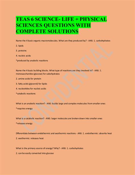 Teas 6 Science Questions
