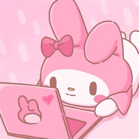 Download My Melody With Pink Laptop PFP Wallpaper | Wallpapers.com