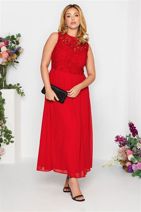 Plus Size YOURS LONDON Curve Red Lace Front Chiffon Maxi Dress | Yours ...