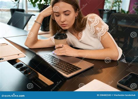 Weary Corporate Worker Dozing Off at Laptop Stock Image - Image of ...