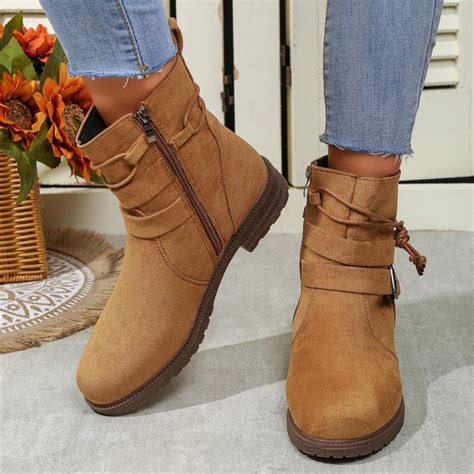 VKEKIEO Boots For Women Ankle Booties Round Toe High Heel Booties ...