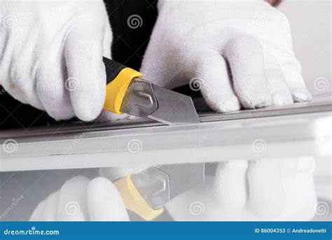 Cutting Foamex PVC board stock image. Image of tool, printing - 86004353