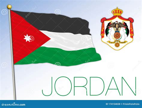 Kingdom of Jordan National Flag and Coat of Arms, Middle East Country Stock Vector ...