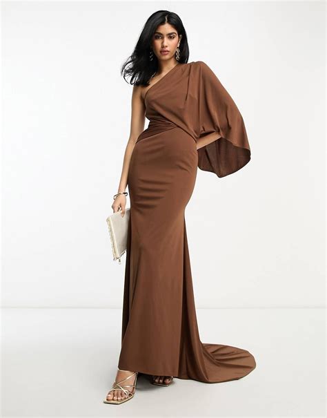 ASOS DESIGN one shoulder premium draped maxi dress with train detail in ...