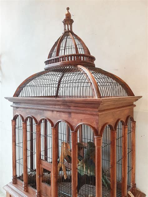 Early 20th Century Large Wooden Highly Decorative Table Bird Cage at ...