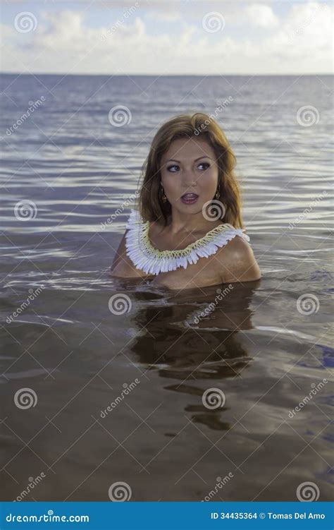 Beautiful Girl Topless In The Ocean Stock Photo - Image of water, happy: 34435364