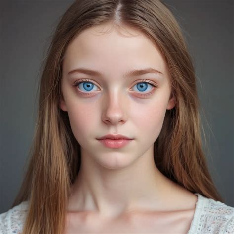 Pale Teen Girl with Blue Eyes Delicate Portrait of a Youthful Teenager | AI Art Generator