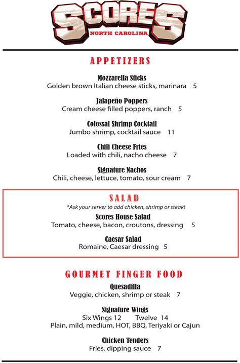 MENU • Scores Gentlemen's Club