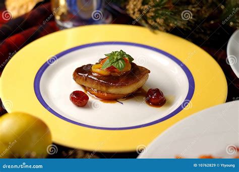 French Pan Fried Fresh Duck Liver with Wine Cherry Stock Image - Image ...