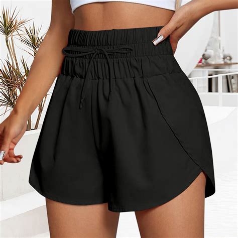 Black Women's Shorts, Womens Solid Casual Running Shorts Workout ...