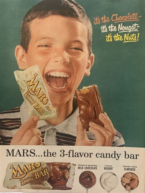 1959 vintage Mars candy bar print ad, Mars The 3 Flavor Candy Bar | eBay