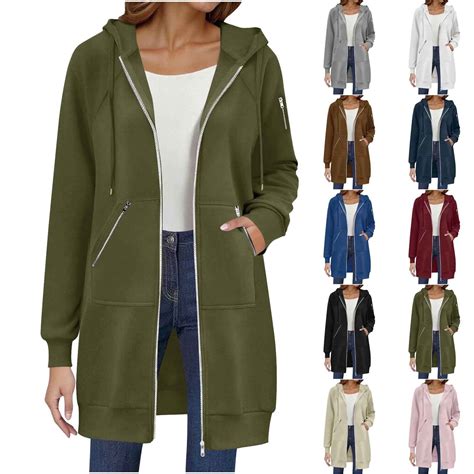 Bovxnpu Women's Fall Jacket Zip Up Hoodies Long Sleeve Long Tunic ...