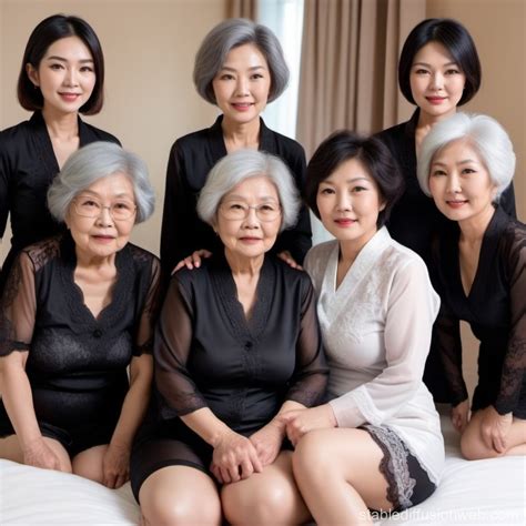 Asian Grannies and Man in Black Lingerie | Stable Diffusion Online