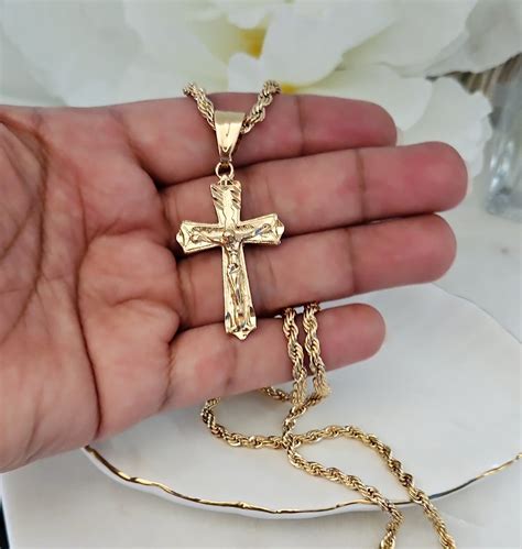 Gold Crucifix Necklace for Men, 3.5mm Rope Chain With Crucifix, Gold ...