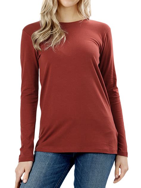 Zenana Women & Plus Basic Round Crew Neck Long Sleeve Stretch Cotton ...