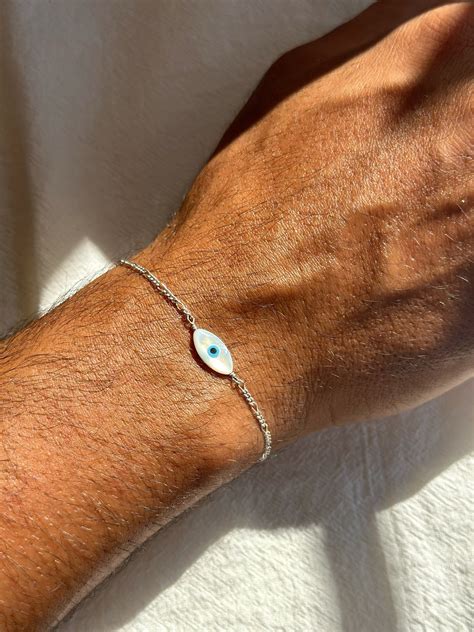 Evil Eye Bracelet Men Silver Chain Bracelet Men's - Etsy