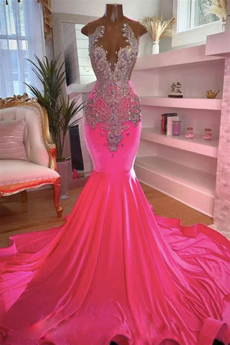 Rhinestones Luxury Prom Dresses For Women, 2024 Diamonds Sparkly Modest Pink Evening Gowns ...