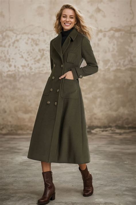 Army Green Wool Coat for Women, Wool Military Coat, Winter Warm Coat ...