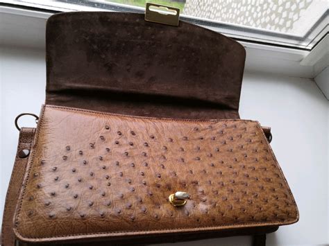 Винтаж: 70 г. Страусиная Винтажная Corbeau кожаная сумка, клатч ...