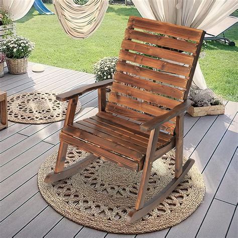 Amazon.com : FURNDOOR Outdoor Wood Rocking Chair, Porch Rocking Chair ...