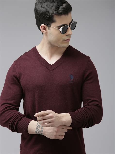 Buy U S Polo Assn Men Maroon Pullover With Embroidered Detail Sweater ...