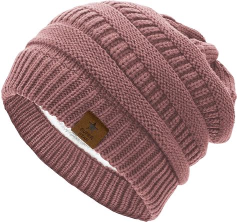 Zando Womens Knit Beanie Winter Thick Pink Fleece Lined Beanie Hats for ...