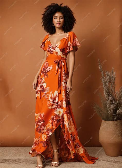 Fashionable evening orange summer dress on a mannequin ai generative ai ...