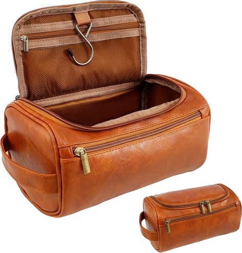 Water-Resistant Leather Toiletry Bag for Men, Large Travel Wash Bag ...