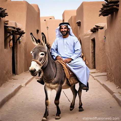 Arab Man in Traditional Clothes Riding a Donkey | Stable Diffusion Online