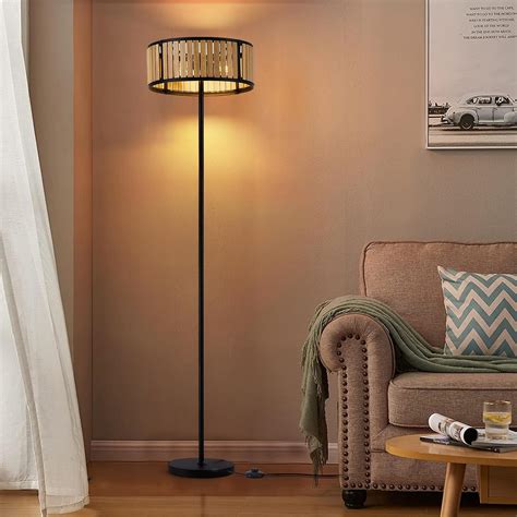 Szleomay Wood Floor Lamp, Mid Century Standing Lamp, Modern Black Floor ...