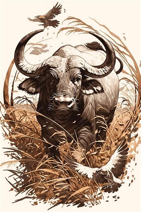 Premium Vector | Vietnamese water buffalo motifs with agricultural themes