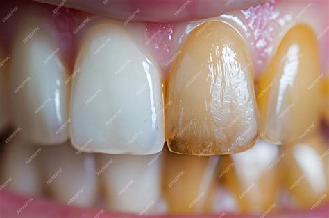 Before and after closeup of enamel erosion in human teeth showcasing dental health concerns ...