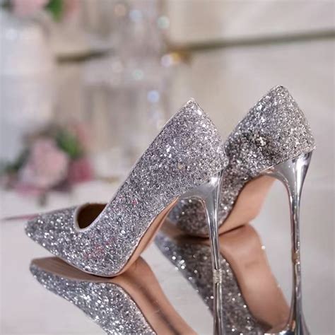 Silver glitter size 9 Heels in 2025 | Silver heels prom, Silver wedding ...