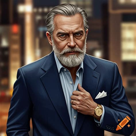 Illustration of an older man with white hair and beard, wearing a suit ...