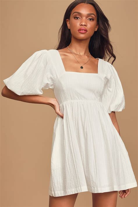 Maximum Cuteness White Puff Sleeve Babydoll Dress | Cute dresses, White ...