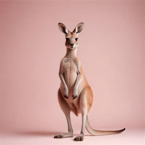 a kangaroo standing on its hind legs in front of a gray background ...