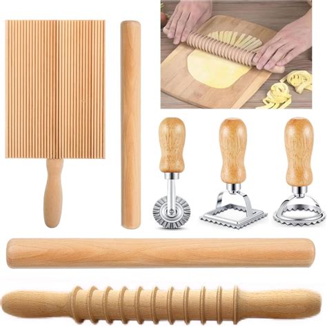 Amazon.com: 7 Pcs Pasta Making Tool Set Include (Wooden Cutter、Rolling ...