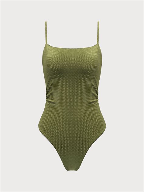 Textured Backless One-Piece Swimsuit & Reviews - Green - Sustainable ...
