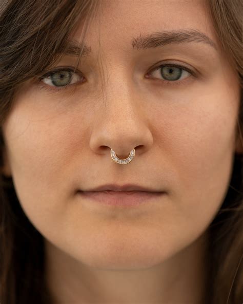 Luna Tapered Baguette Cut Diamond Septum Nose Ring – ARTEMER