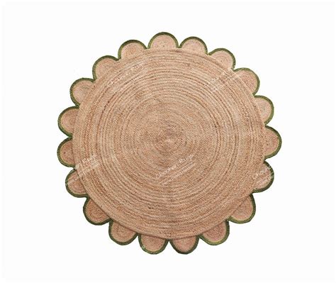 4x4, 5x5, 6x6,feet Natural Jute Scallop Round Rug, Floor Scalloped Edge ...