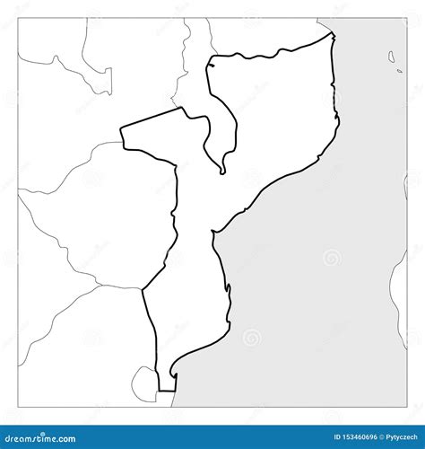 Map of Mozambique Black Thick Outline Highlighted with Neighbor Countries Stock Vector ...