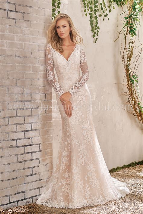 F191009 V-neck Lace Wedding Dress with Sleeves