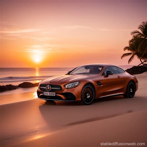 Mercedes-Benz on Beach at Sunset | Stable Diffusion Online