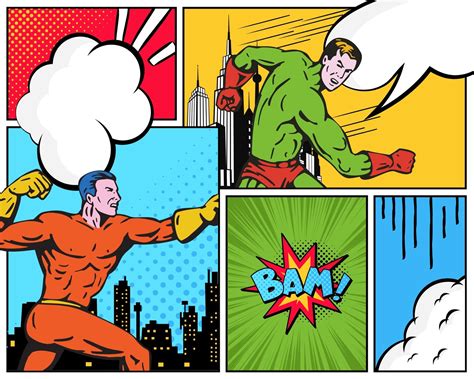 Superhero Comic Strip Template Comic Page With Speech Bubble. Cartoon