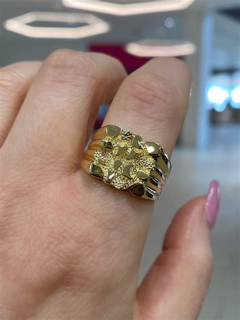 14k Nugget Mens Ring. Gold Nugget Ring. Mens Pinky Ring. Mens Wedding ...