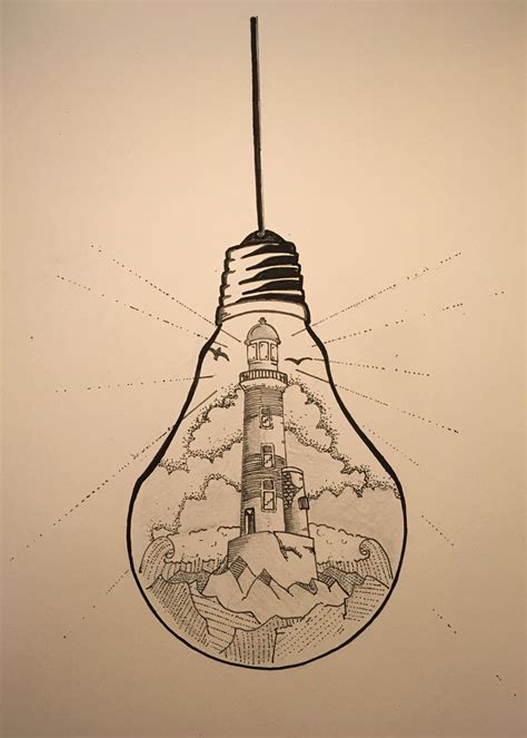 Light Bulb Drawing With Stuff Inside - Surrealist Drawing Techniques