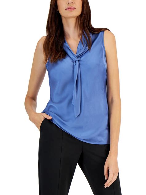 Buy TAHARI ASL Sailor Style Tie Neck Collared Pullover Top - Blue At 37 ...