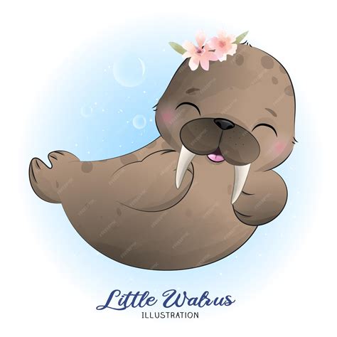 Premium Vector | Cute little walrus with watercolor illustration