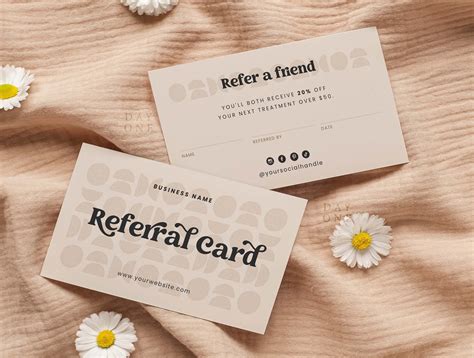 Boho Refer a Friend Card Template, Chic Feminine Small Business ...