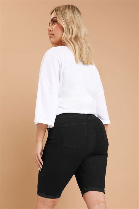 YOURS Plus Size Black Turn Up Denim Shorts | Yours Clothing